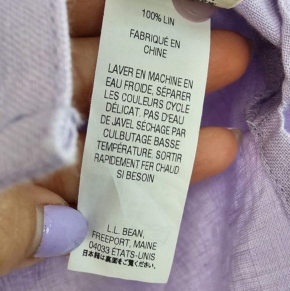 VINTAGE L.L. Bean Button Down 100% Linen Long Sleeve Purple Embroider Floral XL - Picture 3 of 6